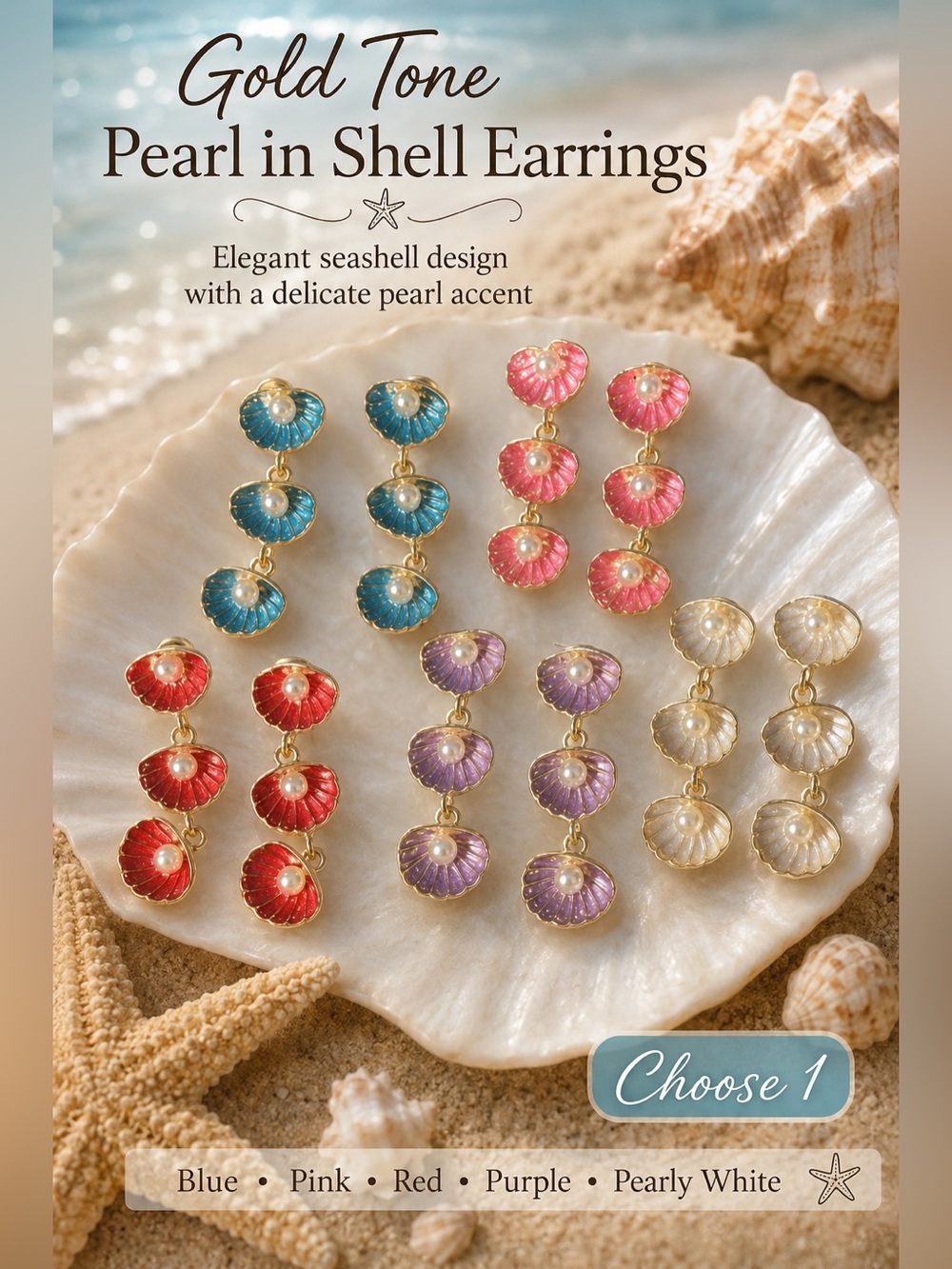 Elegant Seashell & Pearl Drop Earrings - Multicolor Options